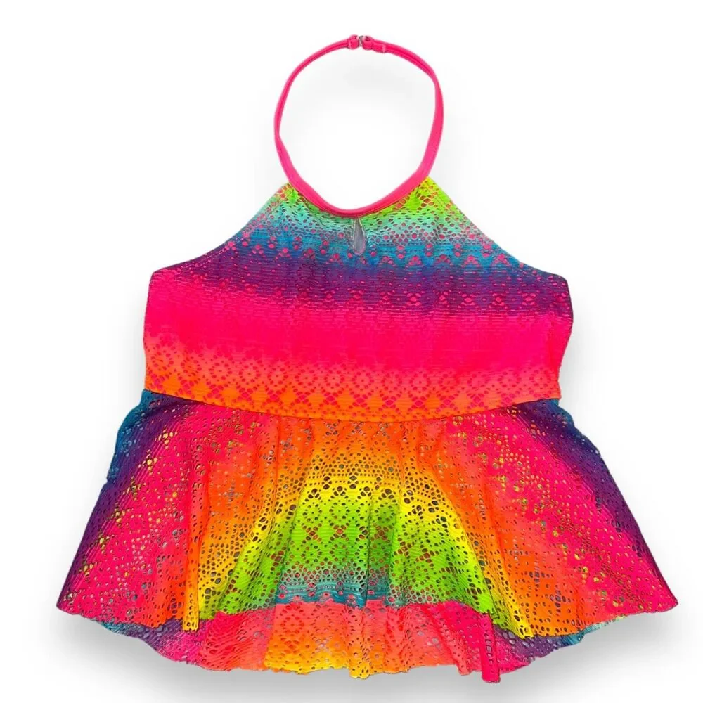 Wonder Nation Girls Swimsuit Two Piece Tankini Tie Dye Crochet Large 10 12